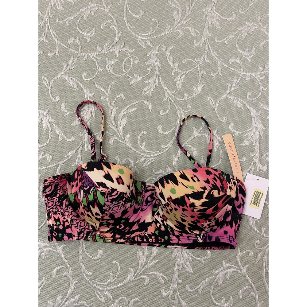 Gibson Latimer Bikini Top Womens M Multicolor Animal Print Underwire Padded